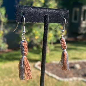 Blue and brown tassel earrings